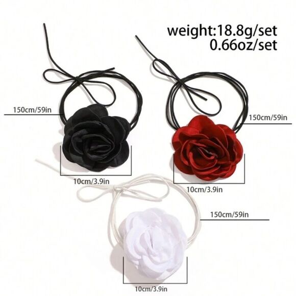 1 Pc Elegant Chokers Necklace with Rose Flowers - Adjustable - Picture 9 of 10